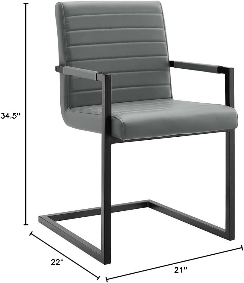 Gray Vegan Leather Upholstered Arm Chair with Metal Frame