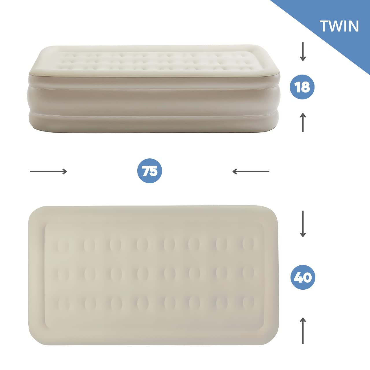 Simpli Comfy 18" Raised Twin Inflatable Air Mattress with Built-in AC Pump, Fast Self-Inflating Blow Up Air Bed with Waterproof Top for Home, Travel, Camping 75” x 40” x 18"…