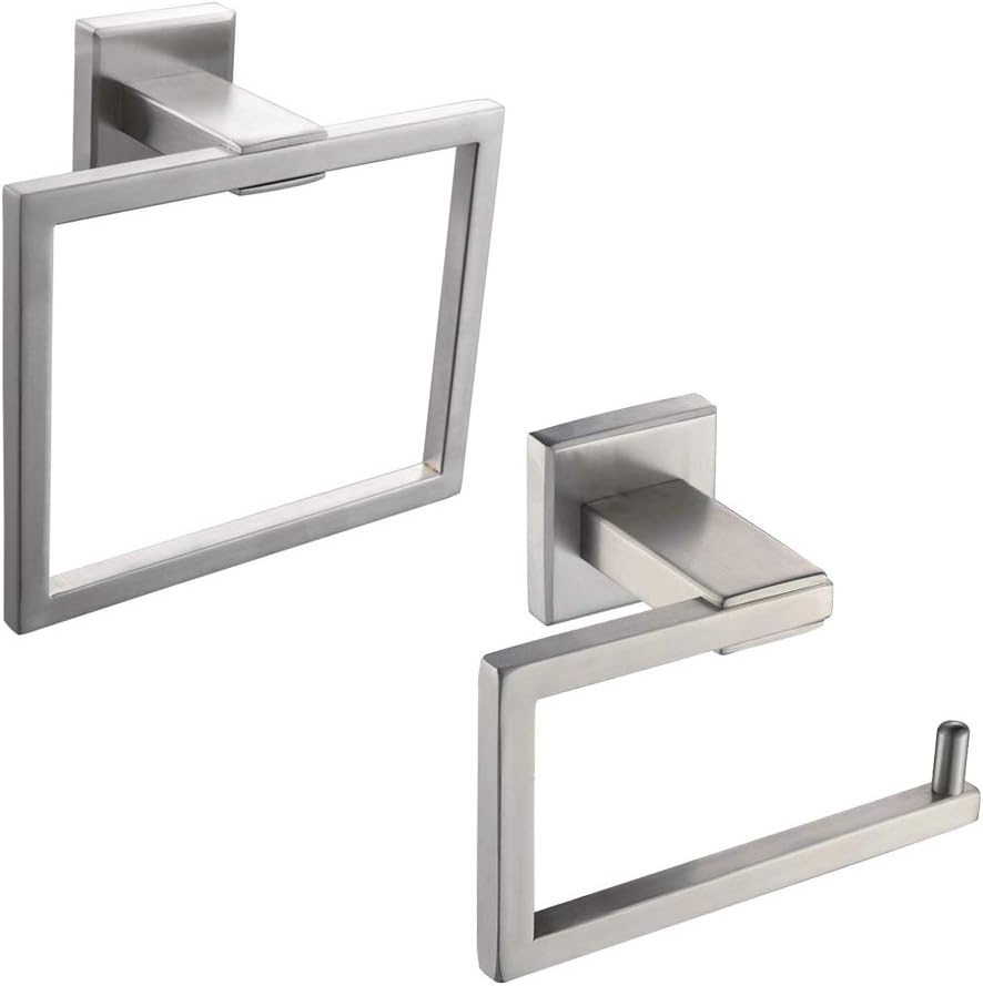 GERZ Bathroom Hardware Accessories Sets Brushed SUS304 Stainless Steel Bath Shower Set 2-Pieces (Toilet Paper Holder Towel Ring) Contemporary Style JG1956-2LS