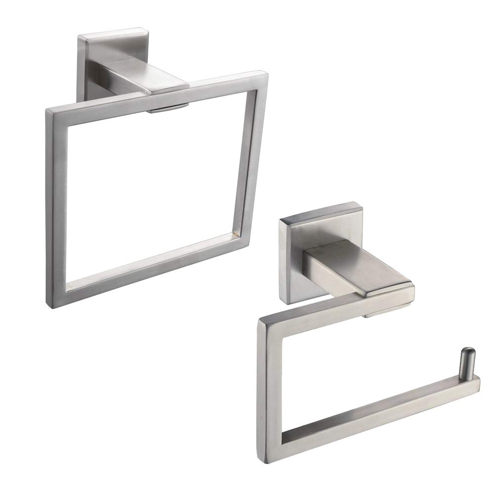 GERZ Bathroom Hardware Accessories Sets Brushed SUS304 Stainless Steel Bath Shower Set 2-Pieces (Toilet Paper Holder Towel Ring) Contemporary Style JG1956-2LS