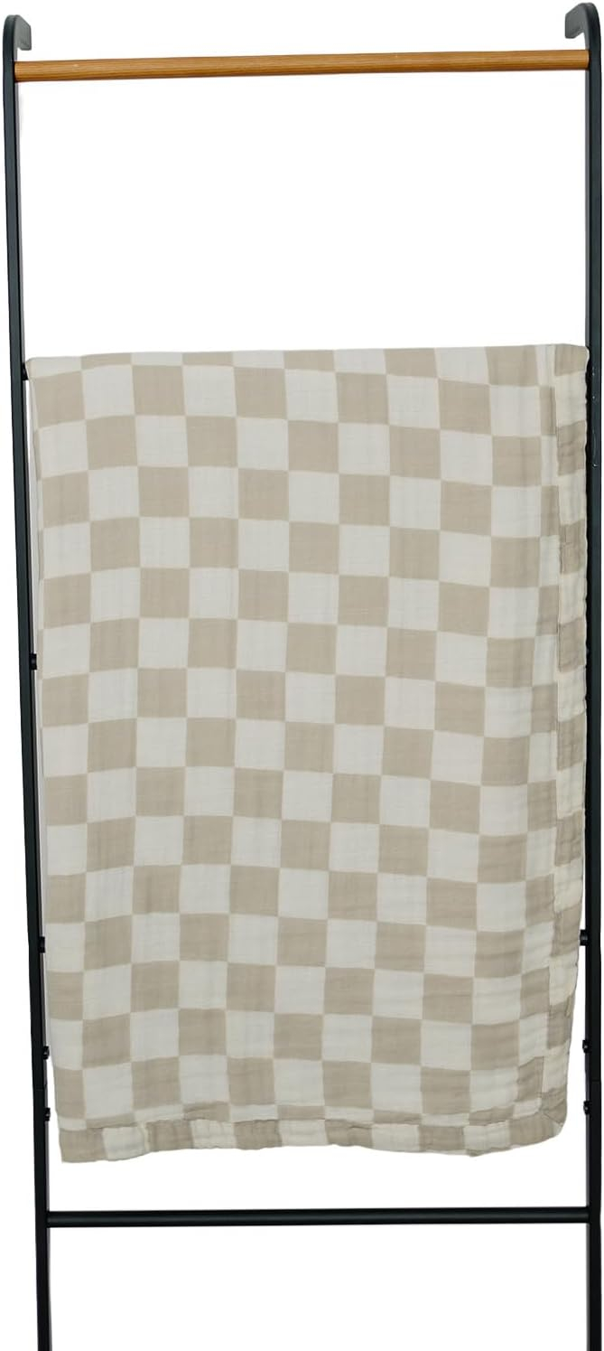 Mebie Baby Muslin Quilt, Taupe Checkered, 100% Cotton Blanket for Girls and Boys, Newborns, Babies, Toddlers, Soft Swaddle, 47"x47"