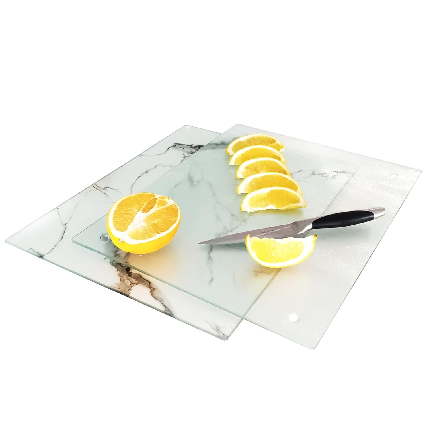 Tempered Glass Cutting Board for Kitchen, Clear Glass Board for Countertop, Heat Resistant, with Non-Slip Feet, 12x16" & 12x8" 2 Pcs Clear