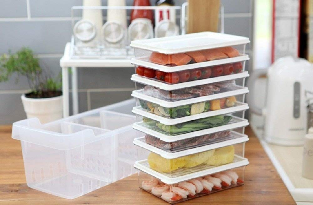 INNOVATION LIVING Kitchen Refrigerator Organizer, Fridge and Freezer Storage Trays Large+Food Containers with Lids L1(6P)+L2(2P), Set of 9, Premium A