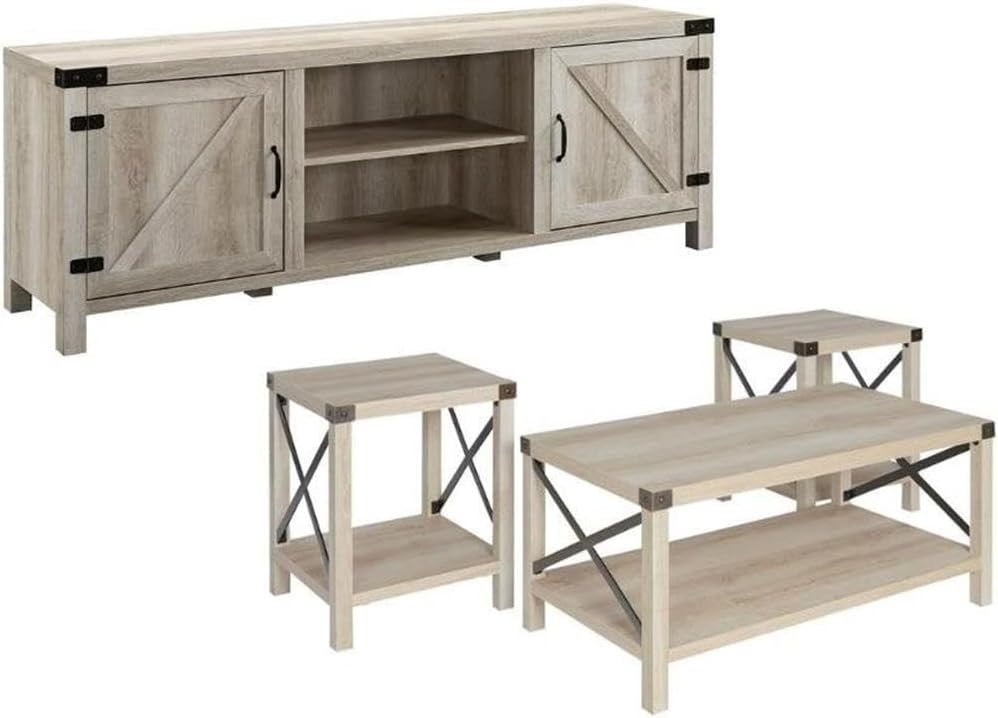 Home Square 4 Piece Set with TV Stand, Coffee Table and 2 End Tables in Oak