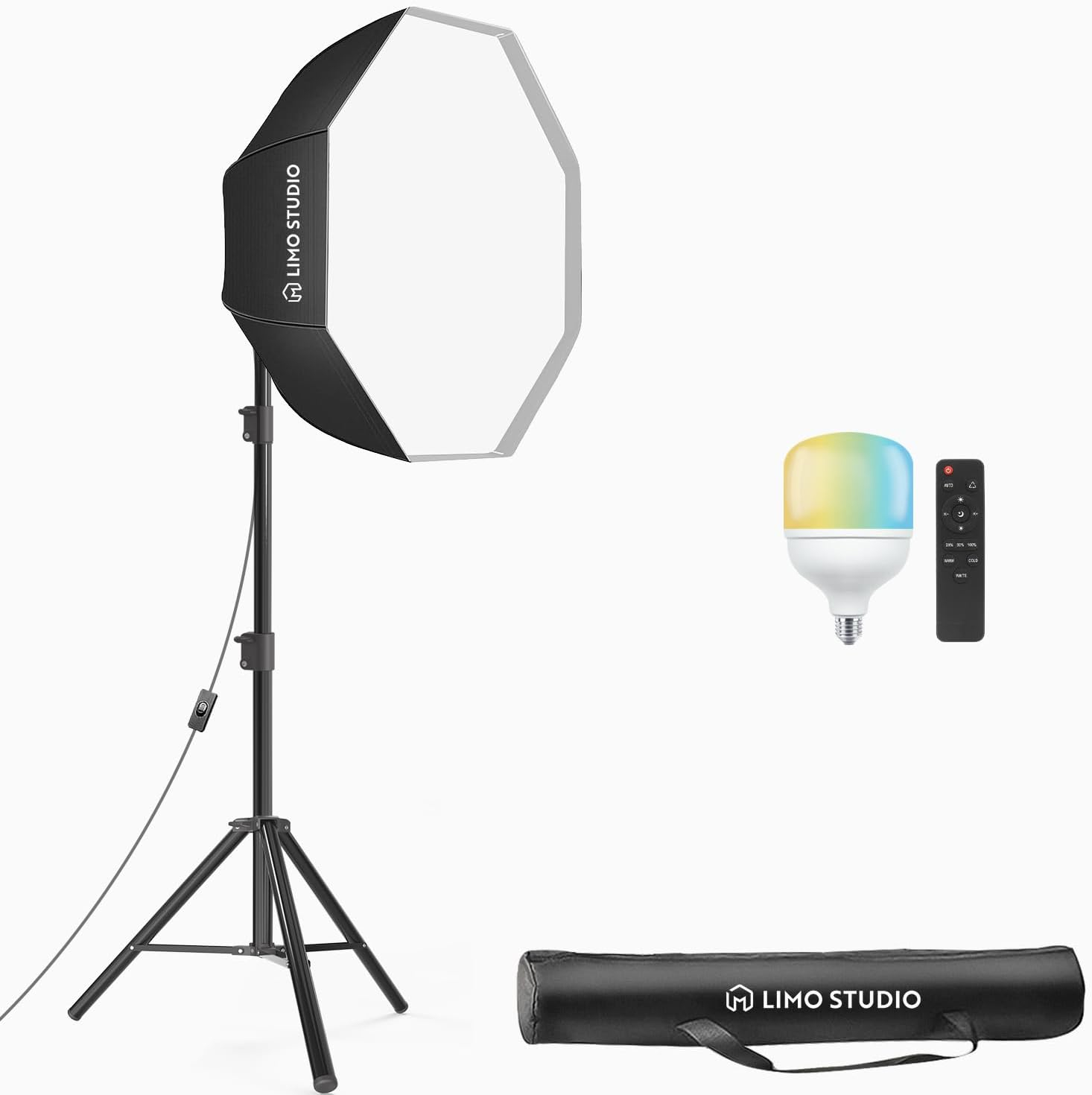 LimoStudio [2 Pack] LED Remote Control, 27 inch Octagon Diameter Softbox Continuous Lighting Kit, 3000K-6500K Adjustable Color Temperature, 7600 Lumen, 95>CRI, Soft Box Light Diffuser, AGG3039
