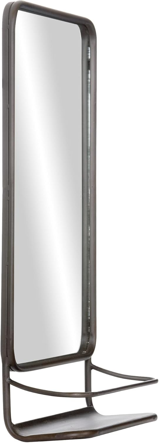Patton Wall Decor Gray Bronze Metal Wall Accent Mirror with Shelf, 16" x 40"