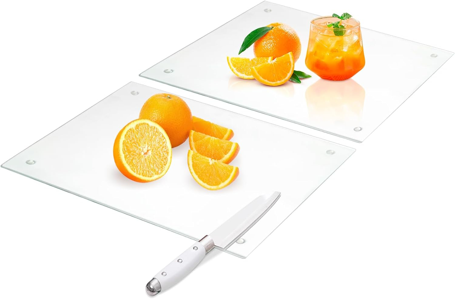 Tempered Glass Cutting Board for Kitchen, Clear Glass Board for Countertop, Heat Resistant, with Non-Slip Feet, 12x16" & 12x8" 2 Pcs Clear