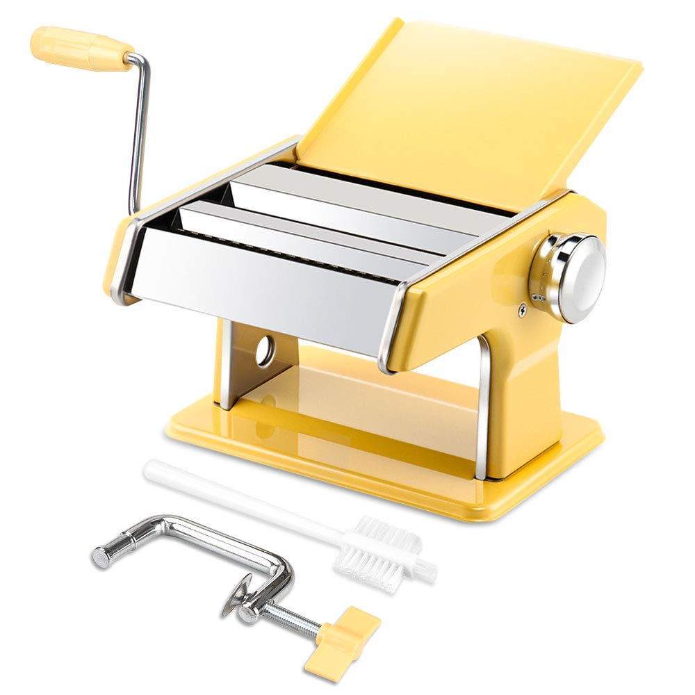 elabo Pasta Machine - Stainless Steel Roller Pasta Maker - 7 Adjustable Thickness Settings Noodles Maker with Hand Crank, Perfect for Spaghetti, Fettuccini, Lasagna or Dumpling Skins