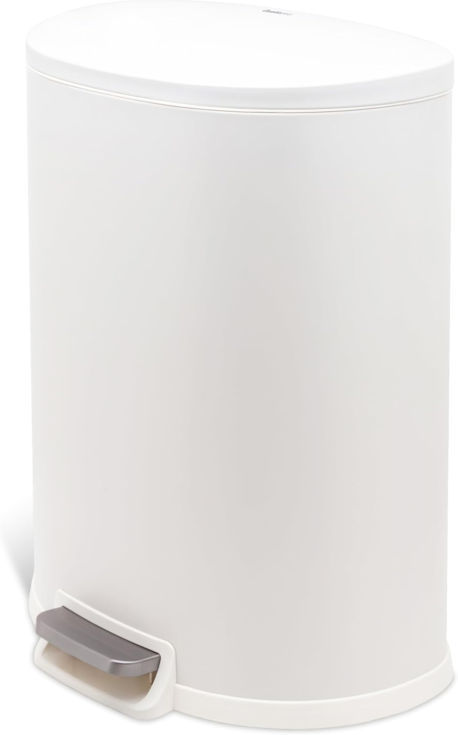 13 Gal. Matte White Stainless Steel Kitchen Trashcan, Step-on, D Shape