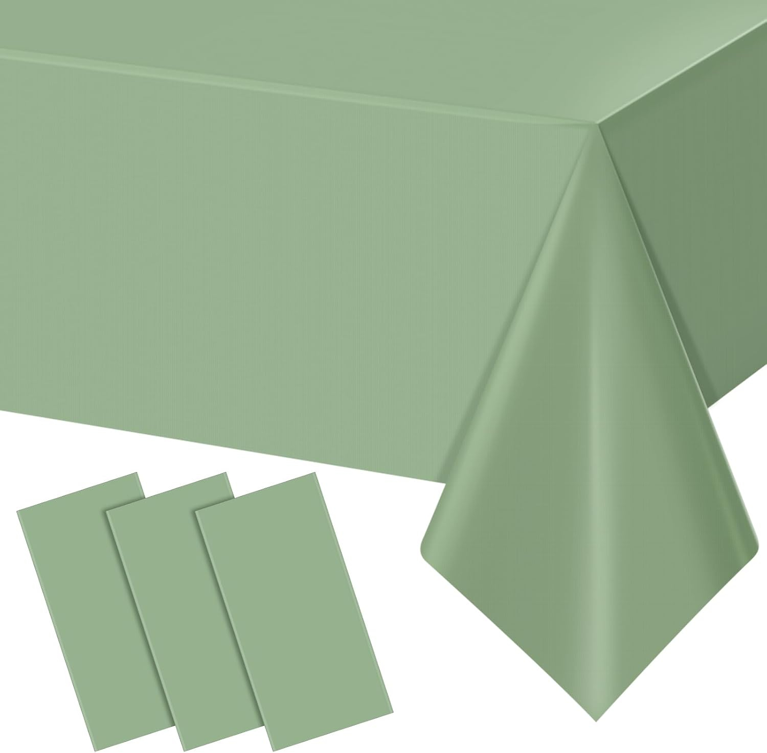 TRHOO-3Pack Sage Green Plastic Tablecloths for Rectangle Tables, Light Green Disposable Tablecloth, Waterproof Sage Green Table Cover for Birthday Bridal Wedding Baby Shower Party Decorations, 54 X 1