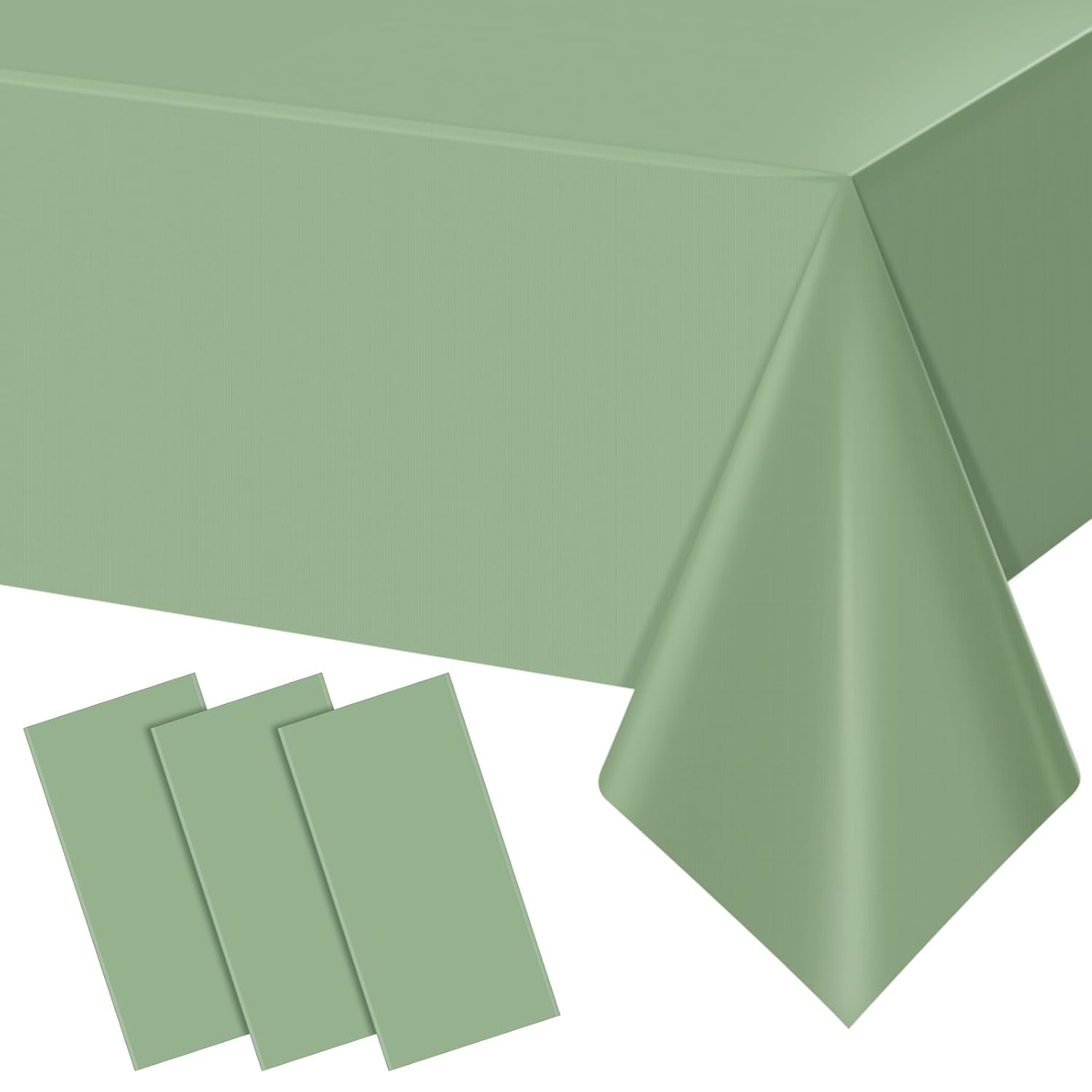 3Pack Sage Green Tablecloths for Rectangle Tables, Olive Green Plastic Table Cloth Disposable Tablecloths Rectangular for Bridal Baby Wedding Shower Birthday Decorations,54X108inch