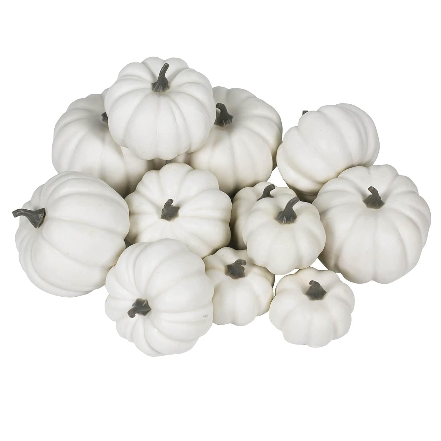 Bibana 12 Pack Artificial Assorted Pumpkins, Mini Fake Pumpkins Artificial Vegetables for Halloween,Harvest Thanksgiving Party Decor (White)