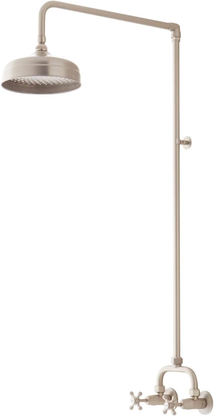 Brushed Nickel Wall Mounted Rain Shower System with Exposed Pipe