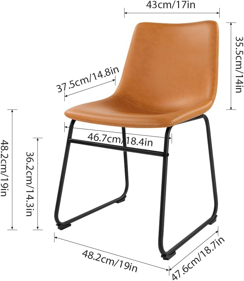 WKWKER Dinning Chairs Set of 2 Faux Leather Industrial Chair Counter Height Chair Metal Legs with Footrest Kitchen Chair for Home Bar Coffee Shop Patio Dining Chair Height 19’’ (Brown, 2pcs)