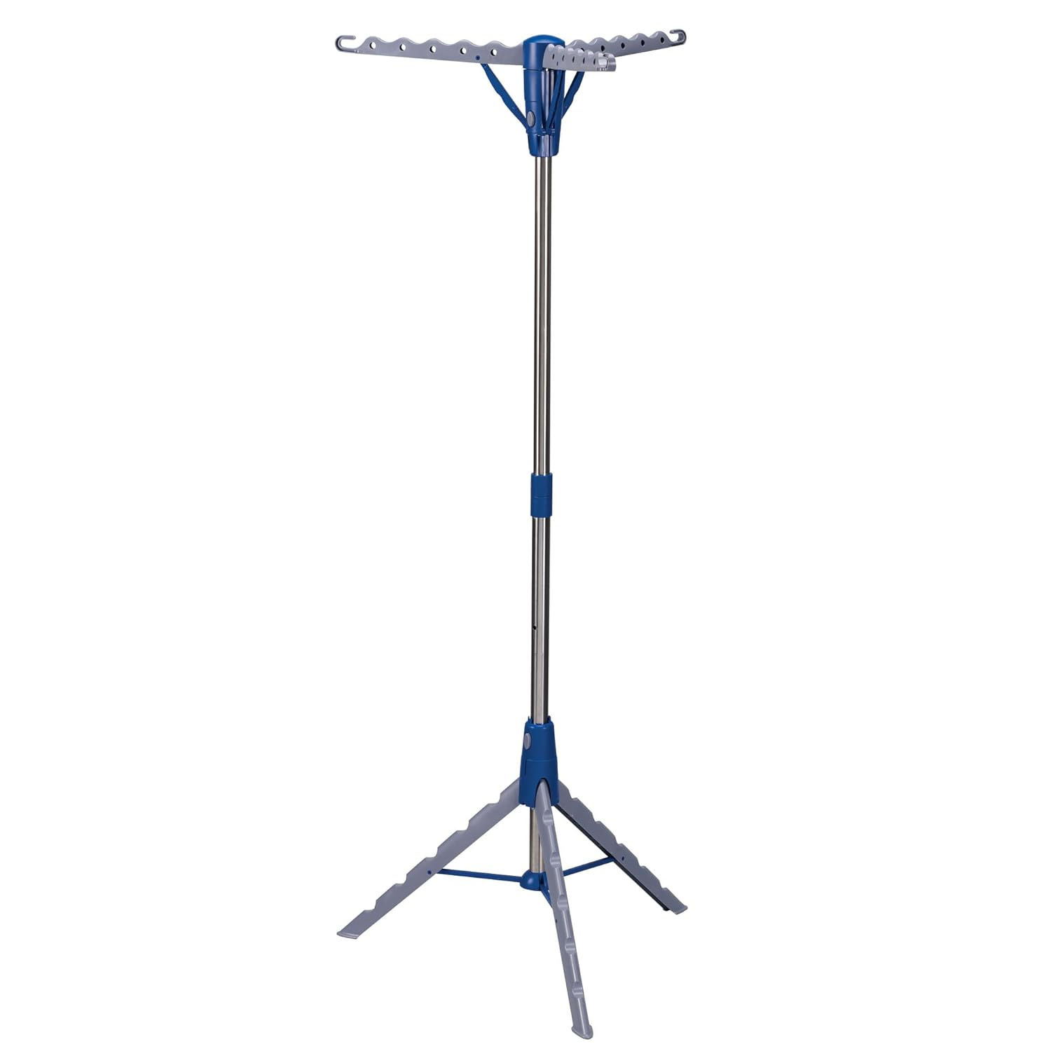 Silver and Blue Collapsible Tripod Clothes Drying Rack