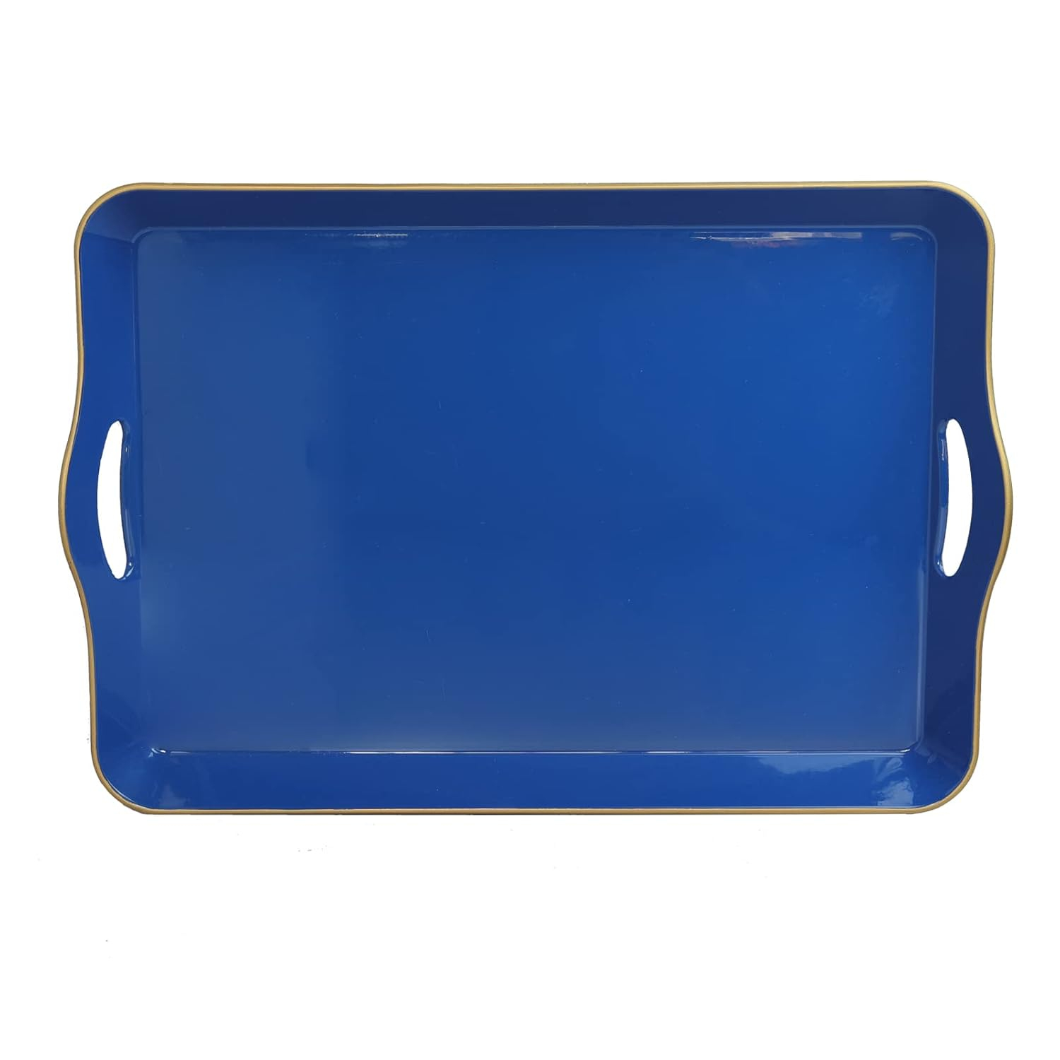 MAONAME Melamine Serving Tray with Handles, Royal Blue Modern Decorative Tray, Rectangular Plastic Tray for Coffee Table, Large Ottoman Tray for Bedroom, Living Room, 17" x 11.8" x 2"