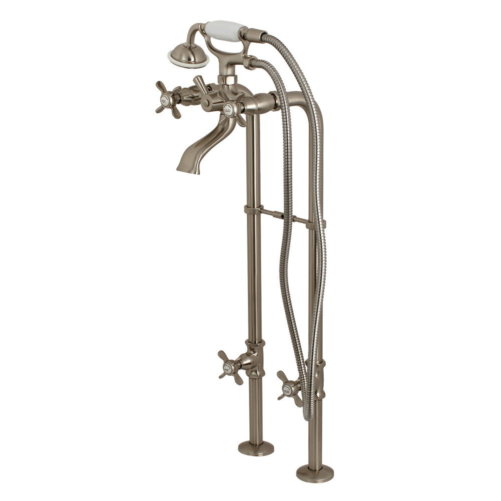 Kingston Brass Kingston Three-Handle 2-Hole Freestanding Tub Faucet with Supply Line and Stop Valve