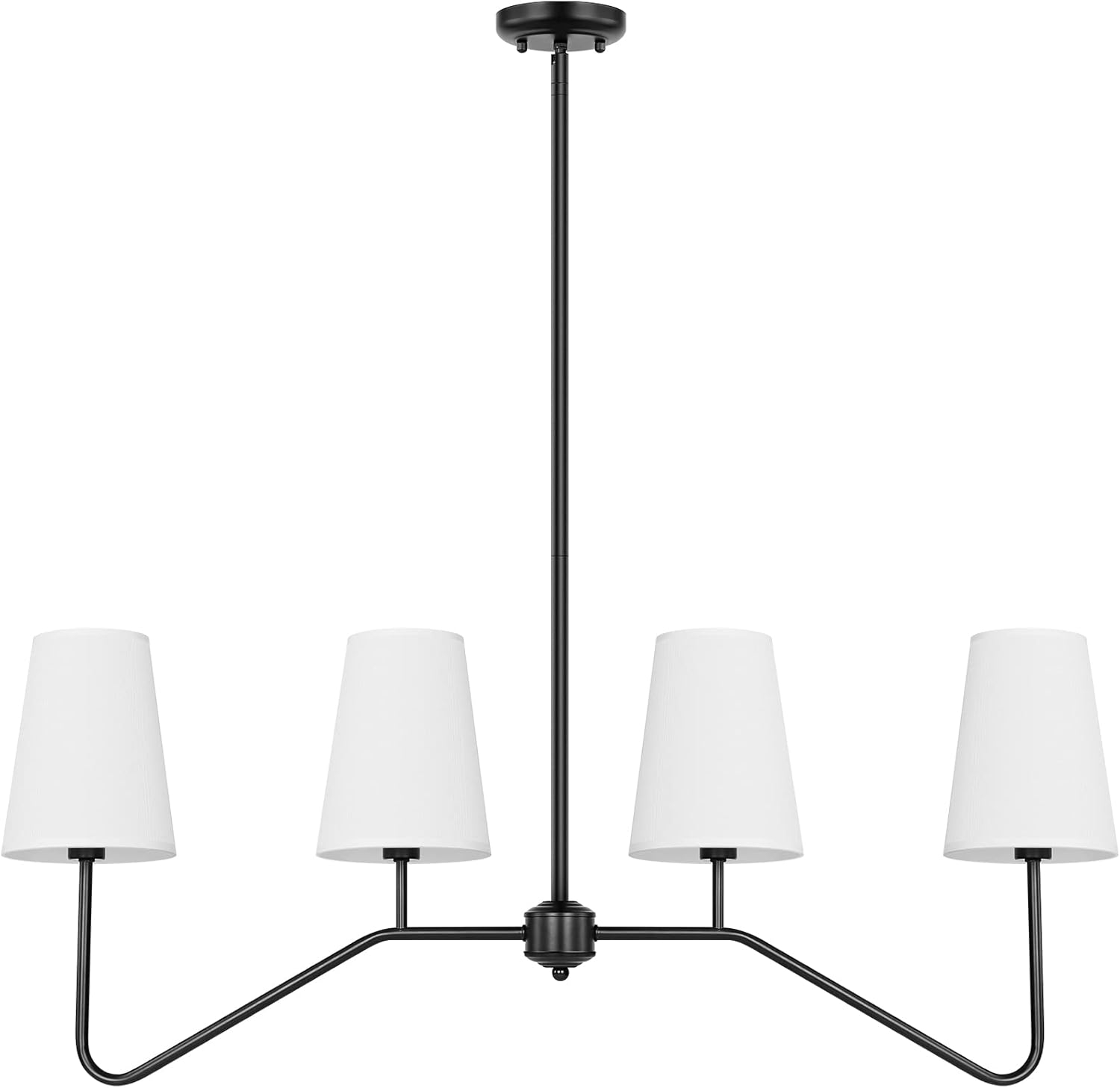 Brightever 4-Light Gold Linear Chandelier, Kicthen Island Light Fixture for Dining Room Over Table, Modern Pendant Lighting with White Fabric Shades for Pool Table, E12 Base (Bulb not Included)
