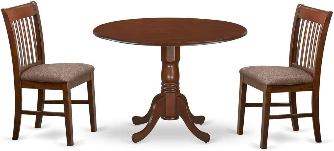 East West Furniture Dublin 3-piece Traditional Wood Dining Set in Mahogany