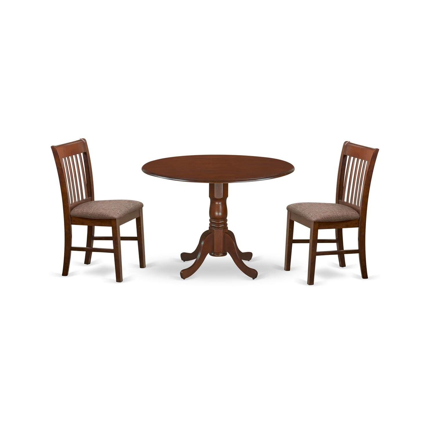 East West Furniture Dublin 3-piece Traditional Wood Dining Set in Mahogany