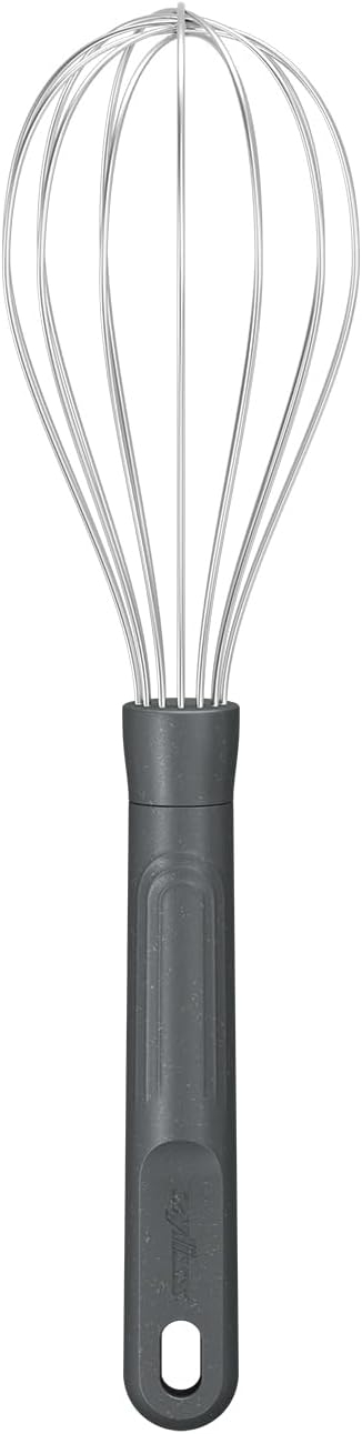 Zyliss Hand Whisk - Sustainable Wheat Straw & Stainless Steel - Balloon Whisk with Grip Lines - Dishwasher Safe - Ideal for Cooking, Mixing, Beating Eggs - Beluga Grey, 26cm x 6cm - Medium
