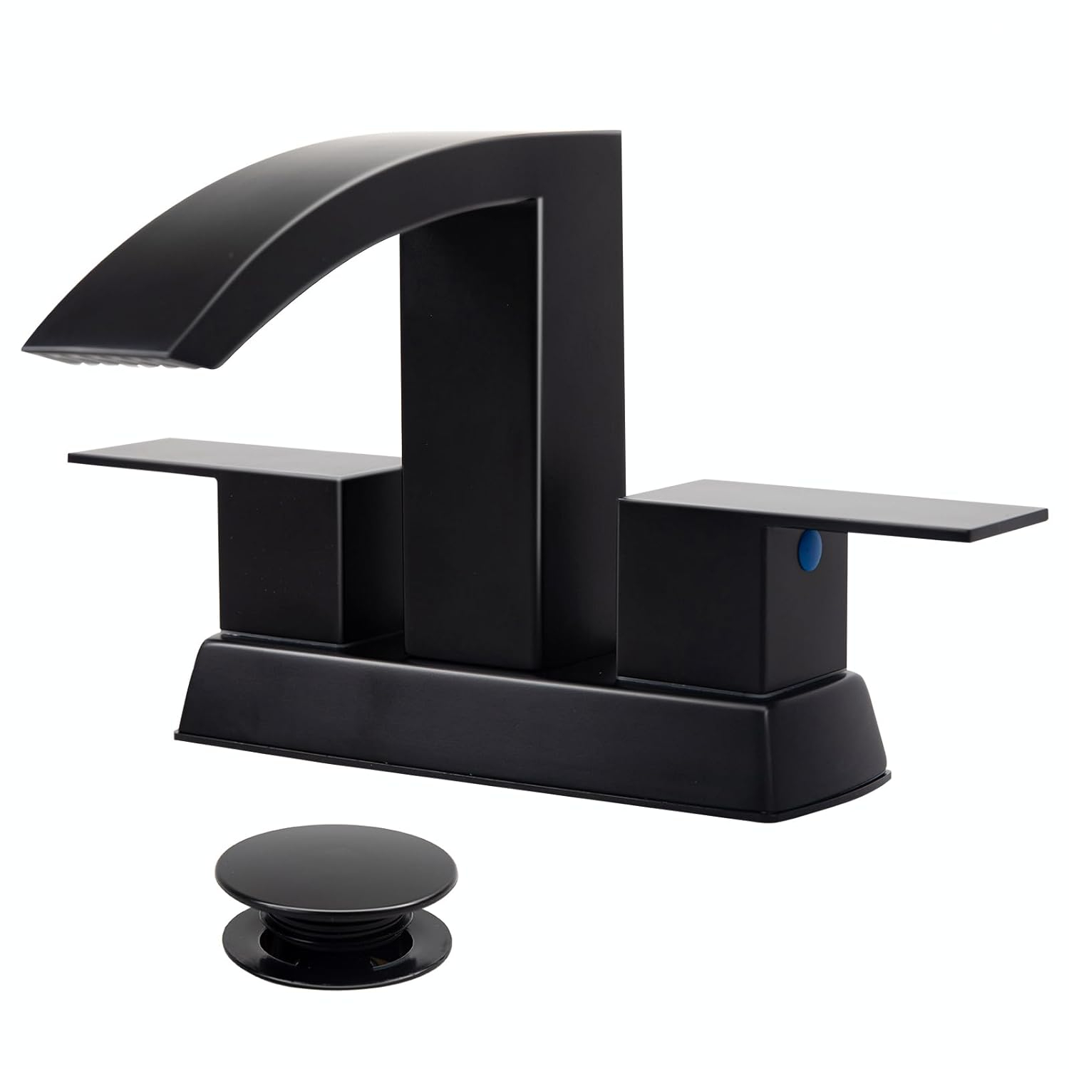 Matt Black Bathroom Sink Faucet 4 inch Bathroom Faucets for Sink 2-Handle Faucet with Pop-up Drain Vanity Faucet Modern