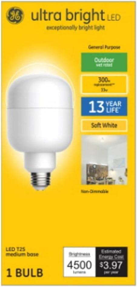 GE Ultra Bright LED Light Bulbs, 300 Watt, Soft White, T25 Bulb, Medium Base