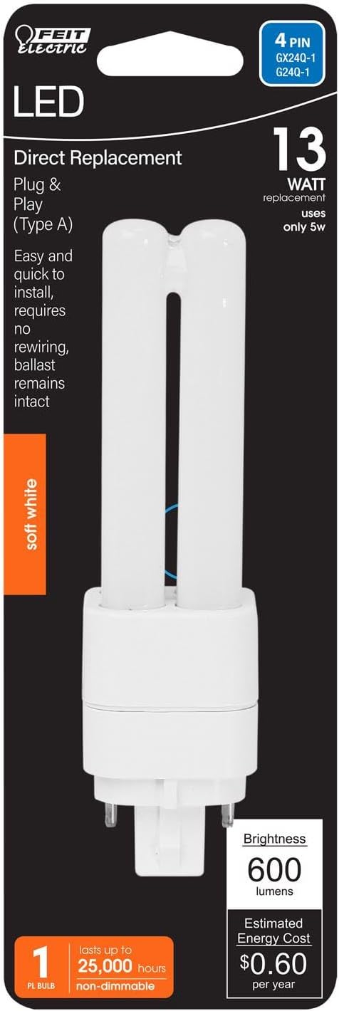 Feit Electric PL GX24Q-1 4 Pin LED Tube Light Soft White 13 Watt Equivalence 1 pk