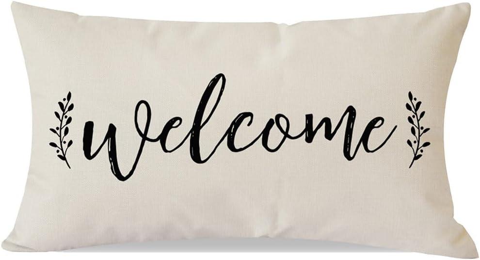PANDICORN Welcome Throw Pillow Covers 12x20 Inch Modern Farmhouse Outdoor Front Porch Patio Decorations Lumbar Decorative Throw Pillows Cases Cushion Covers for Home Living Room Bedroom Couch Decor