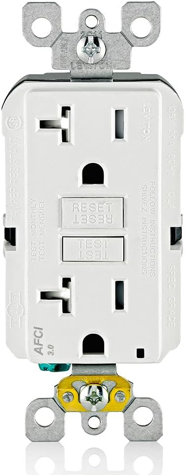 Leviton AFCI Outlet, 20 Amp, Self Test, Tamper-Resistant with LED Indicator Light, Protection from Electrical Fires, AFTR2-W, White