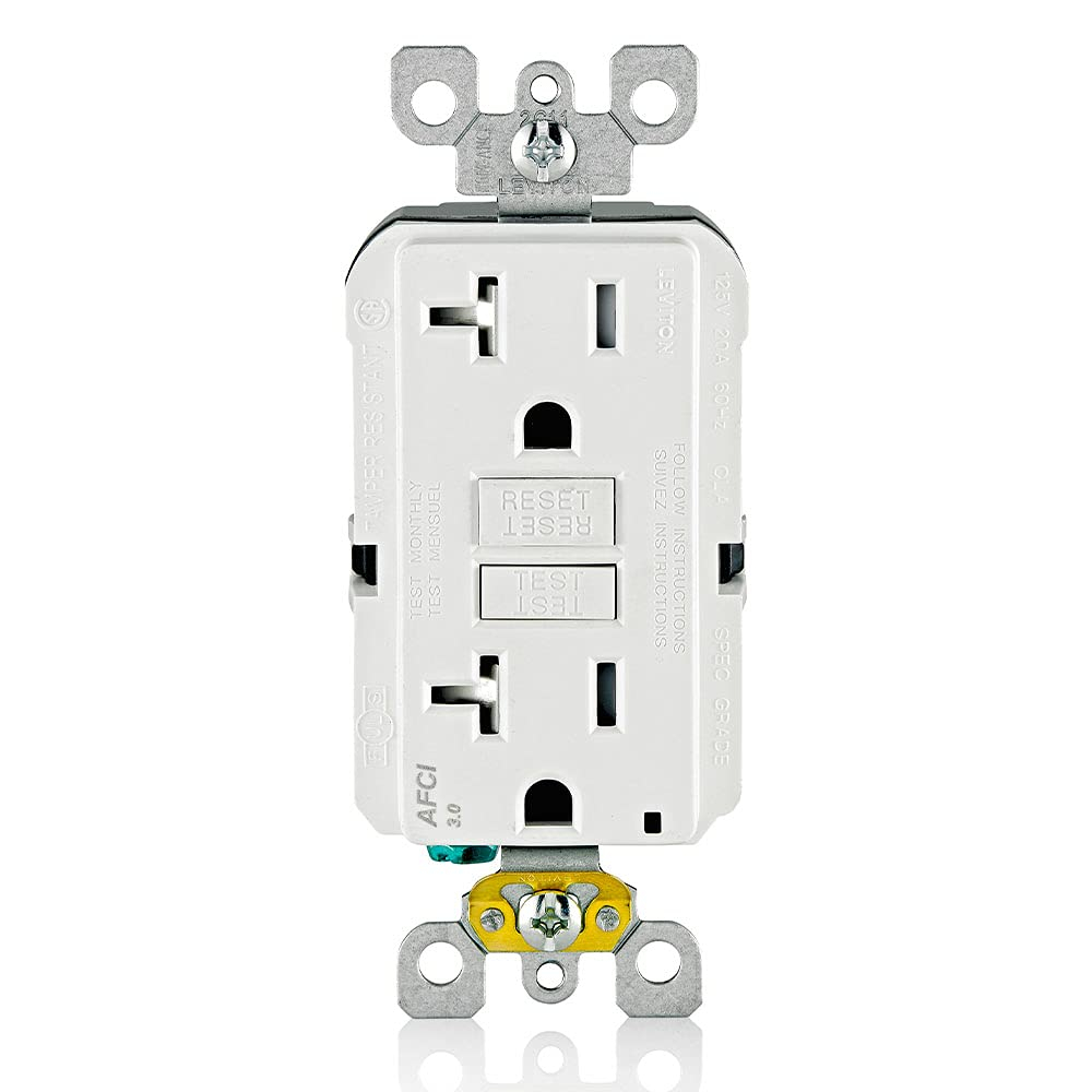 Leviton AFCI Outlet, 20 Amp, Self Test, Tamper-Resistant with LED Indicator Light, Protection from Electrical Fires, AFTR2-W, White