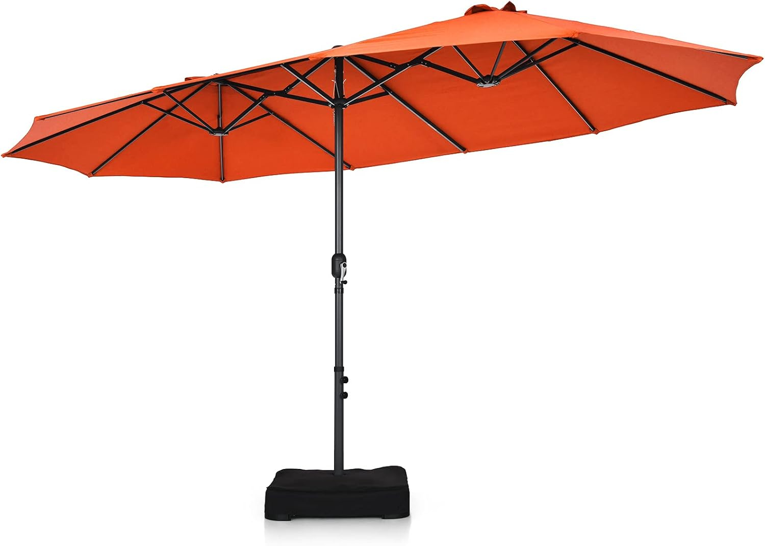 Tangkula 15Ft Double-Sided Patio Umbrella, Outdoor Extra Large Umbrella W/Hand-Crank System & Air Vents, Market Twin Umbrella W/ 12-Rib Sturdy Metal Frame for Poolside, Garden Backyard (Orange)