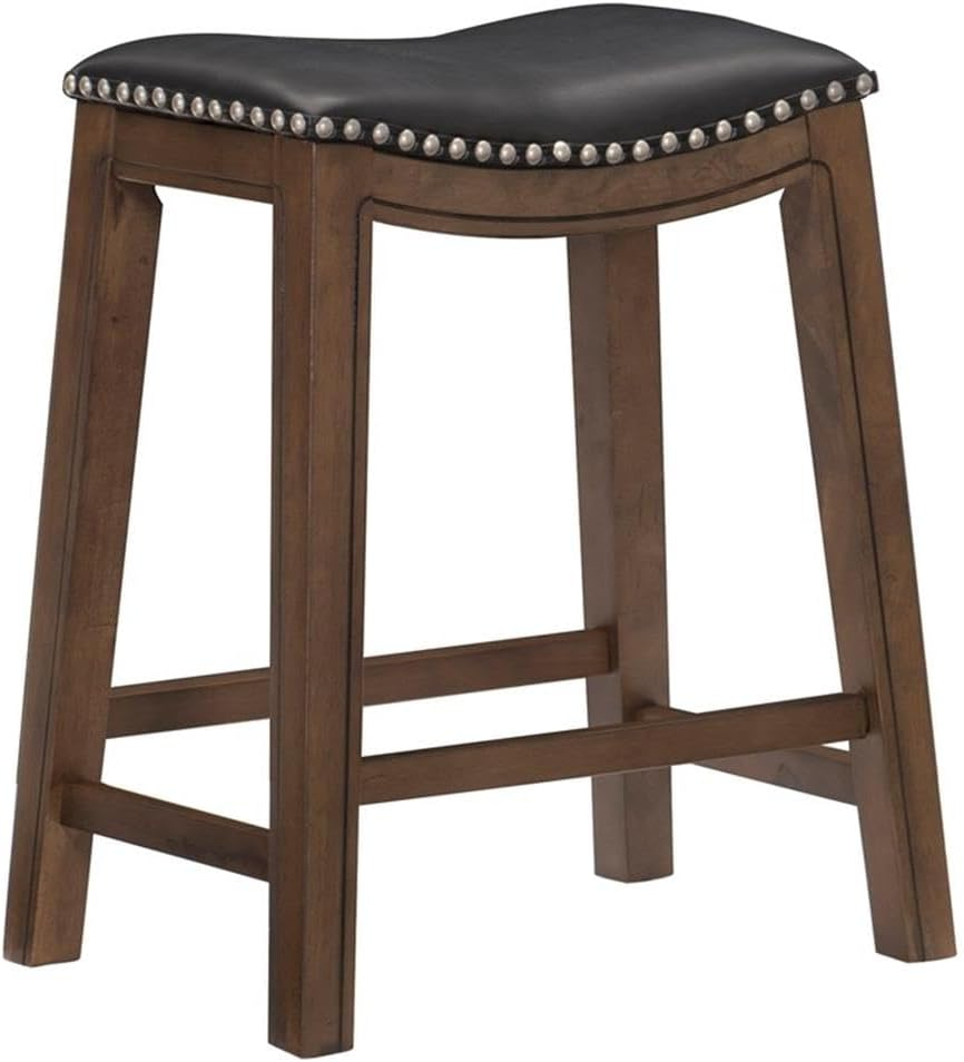 Homelegance 24" Counter Height Wooden Bar Stool Saddle Seat Barstool, Brown