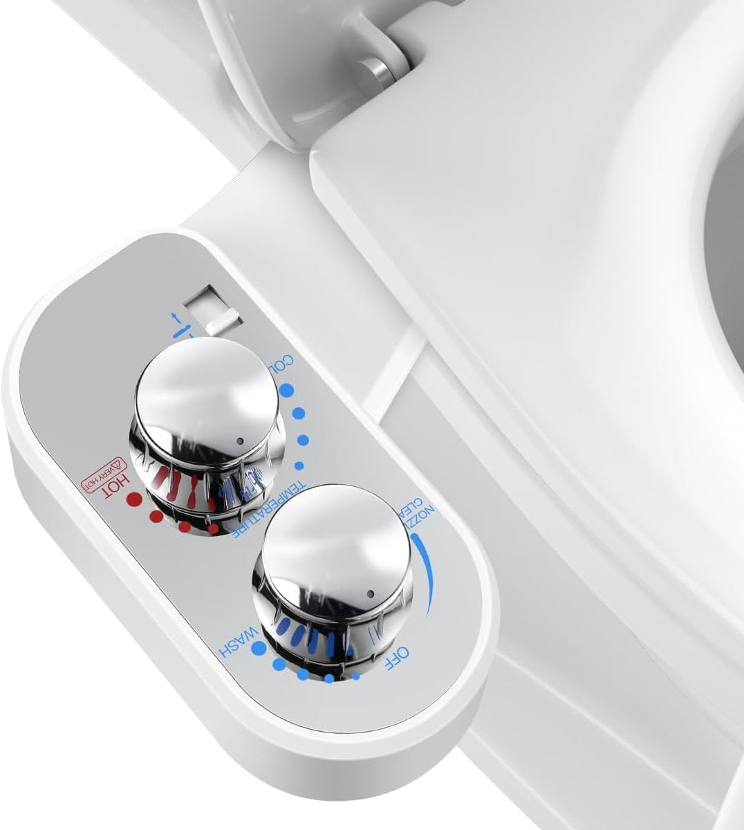 Hot and Cold Bidet Attachment for Toilet, Ultra-Slim Bidet Attachment Warm Water, Non-Electric Adjustable Pressure Self Cleaning Sprayer Nozzle Control for Posterior, Feminine Wash (Chrome)