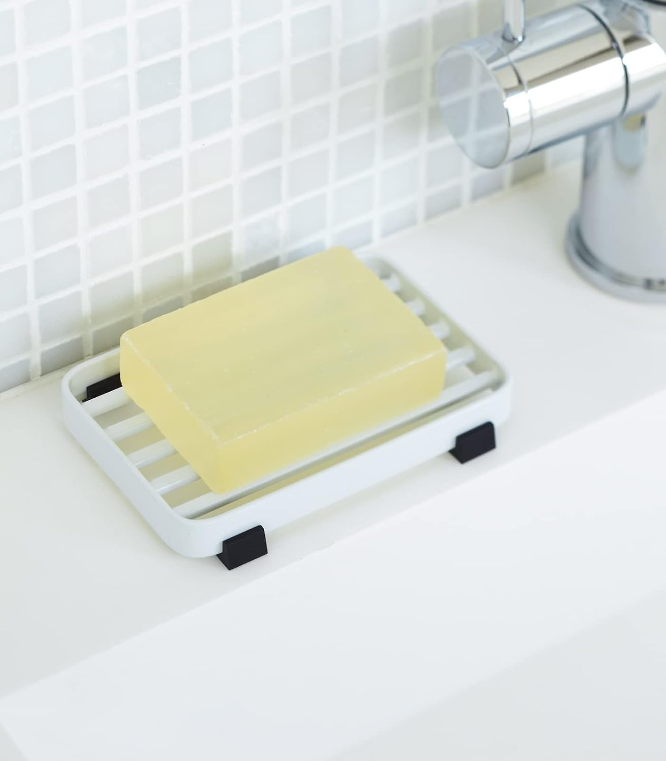 Yamazaki Home Slotted Soap Tray, White, Steel, Water Resistant, No Assembly