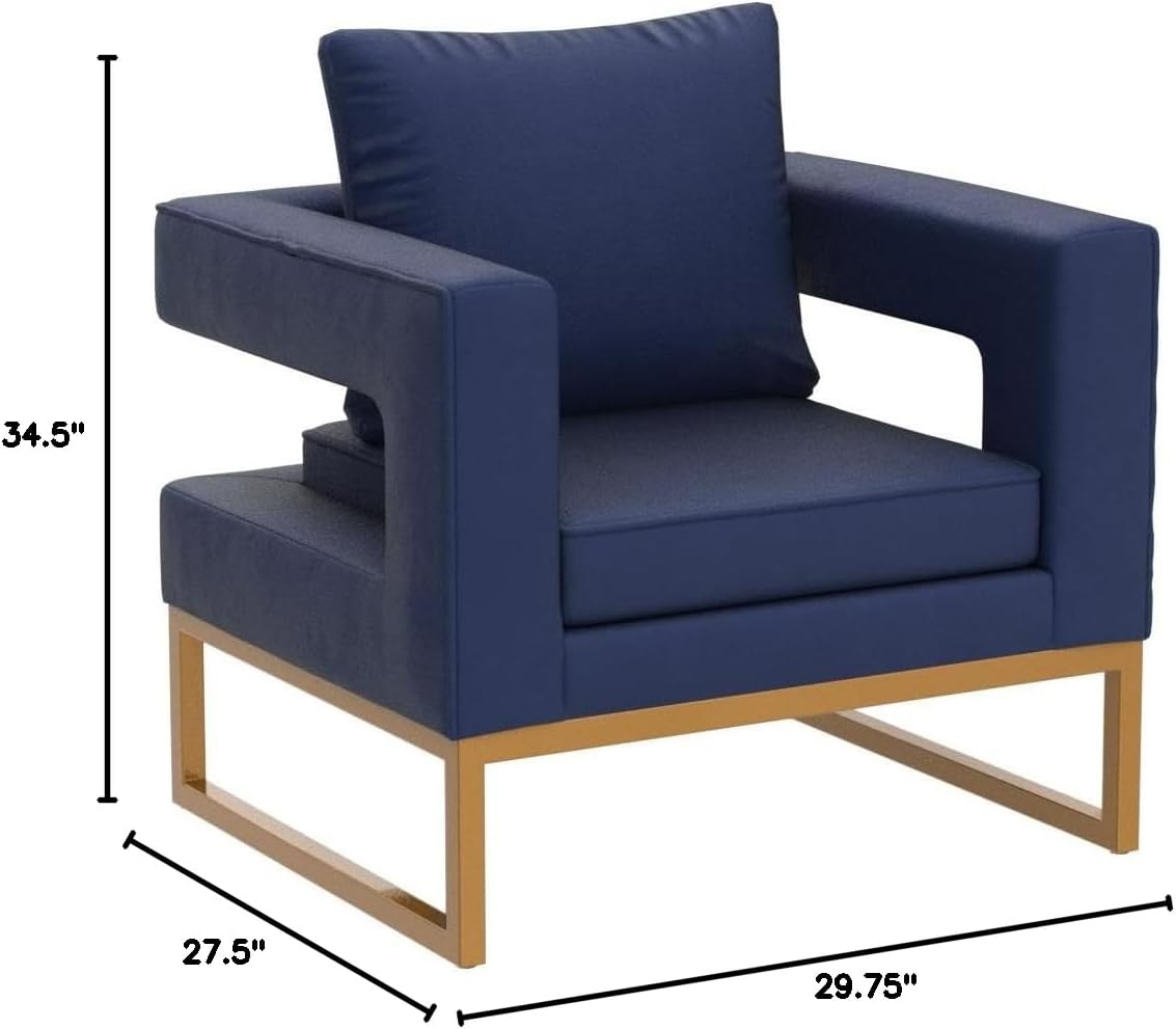 Roundhill Furniture Lenola Upholstered Accent Arm Chair, Blue 29.75D x 27.5W x 34.5H Inch