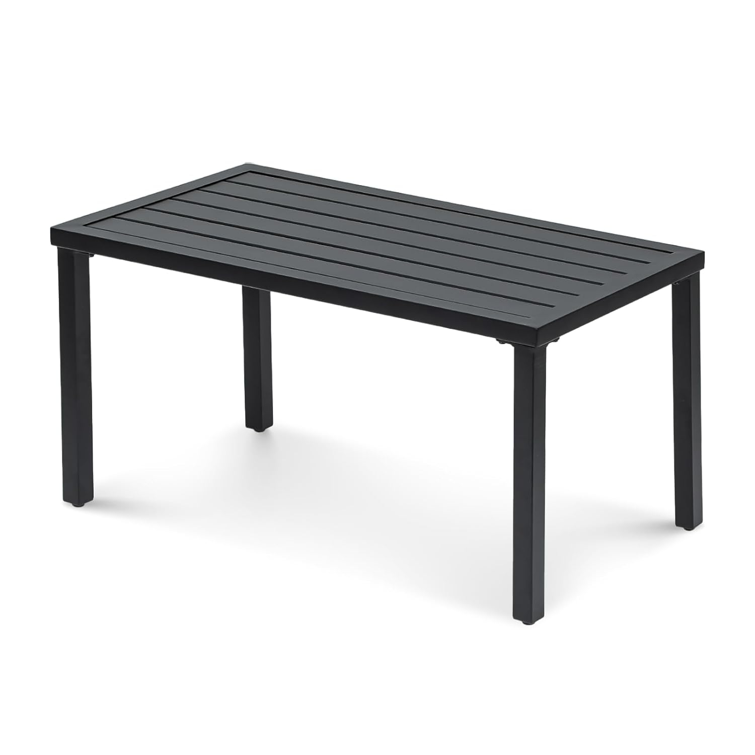 Athena Collection Small Outdoor Patio Coffee Table, 20 x 35 Retangular Metal Outdoor Patio End Table with Slatted Tabletop Waterproof for Indoor, Outside, Bistro, Balcony, Garden, Black