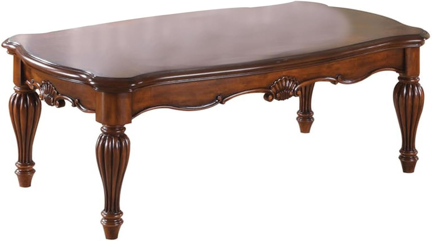 Vintage Rectangular Wooden Coffee Table with Fluted Legs Cherry Brown