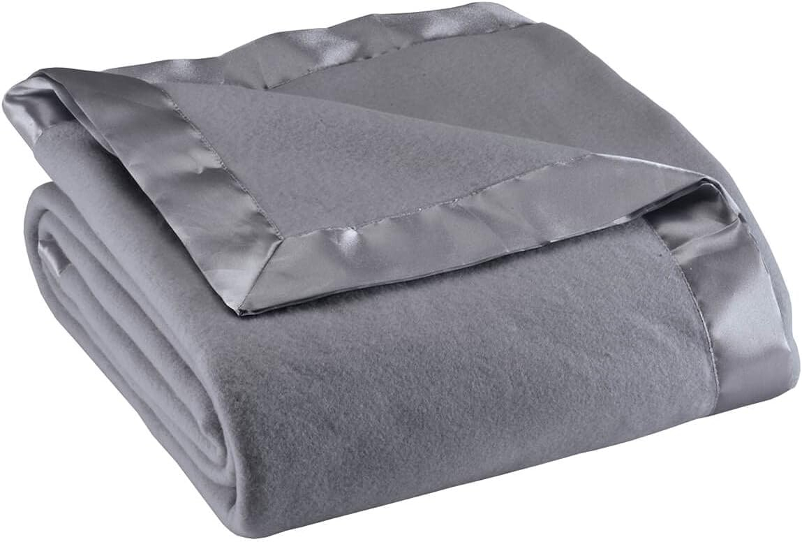 Satin Fleece Blanket by OakRidge, Full/Queen, Twin or King Size – 100% Polyester Lightweight Fabric and Cozy Satin Binding Edges in Tightly Folding Travel Blanket, Navy Blue