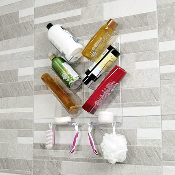 Easy Clean Shower Caddy, 2 Pack Durable Rustproof Bath Organizer, No Suction Cups, No Screws, Wall Mounted Adjustable Shower Rack, Acrylic Shelves As Seen On Instagram