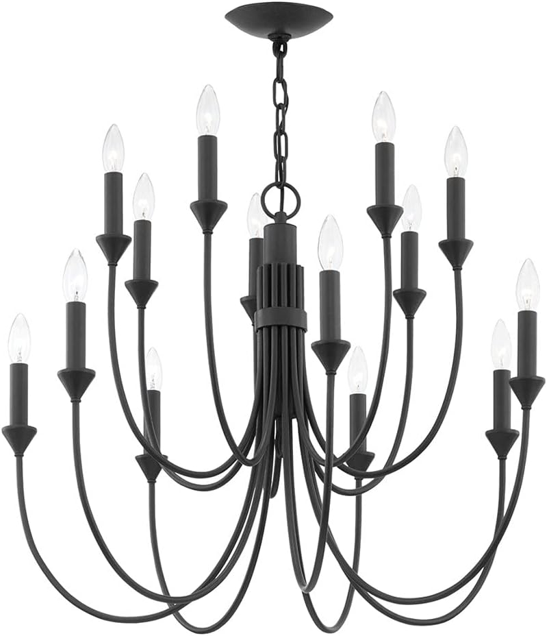 Cate 30-Inch Black Forged Iron 14-Light Candle Chandelier