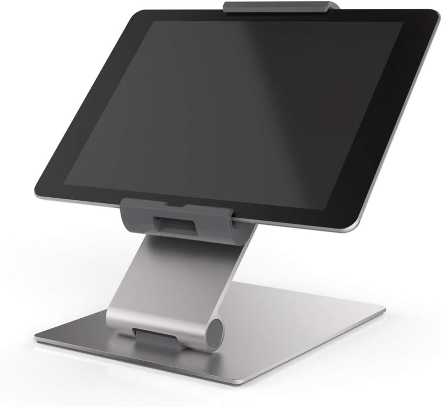 DURABLE Tablet Holder Desk Stand (7-13 Inches, 360 Degrees Rotation with Anti-Theft Device) Silver/Charcoal (893023)
