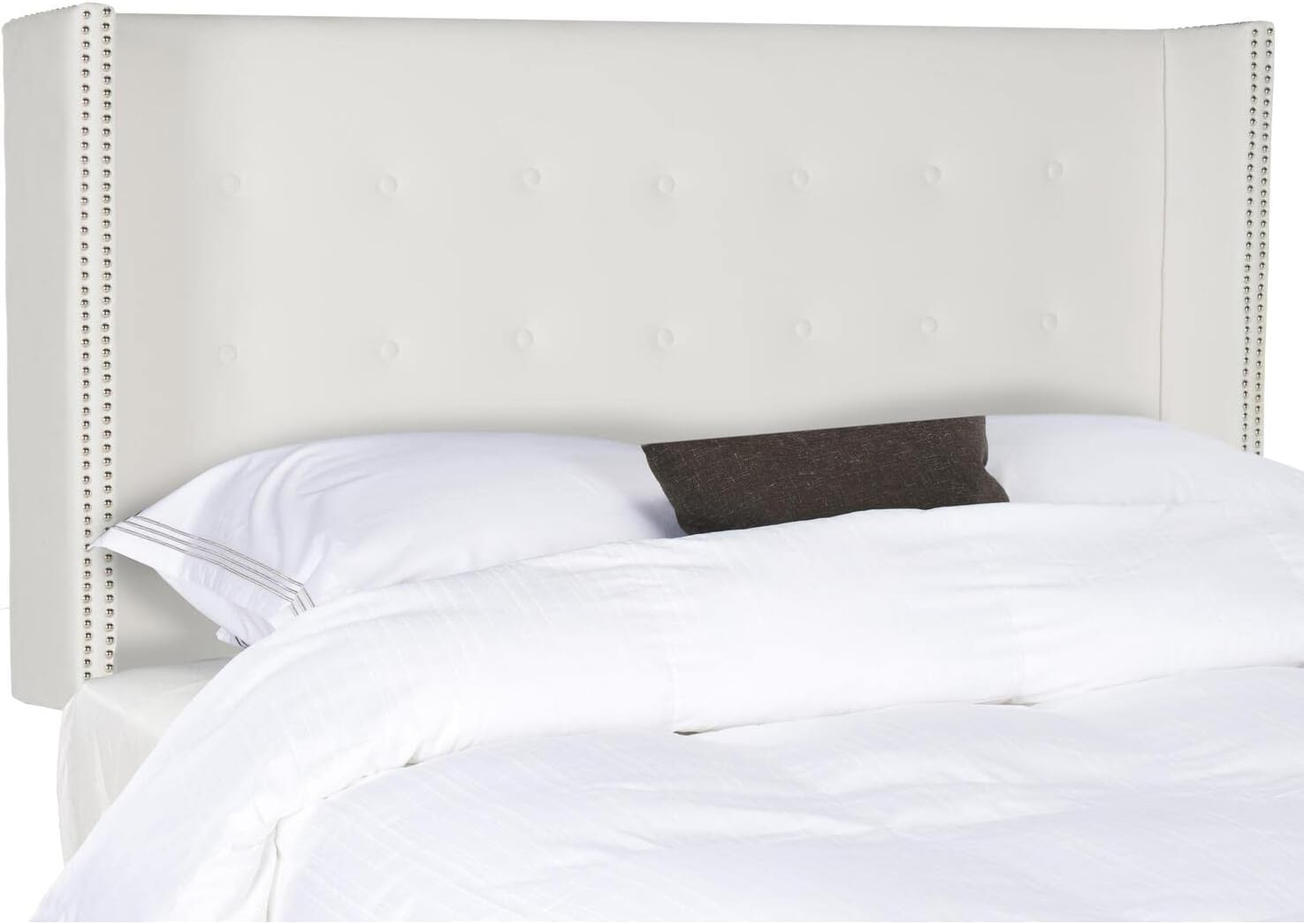 SAFAVIEH Keegan Winged Tufted Wood Headboard with Nail Heads, Queen, White