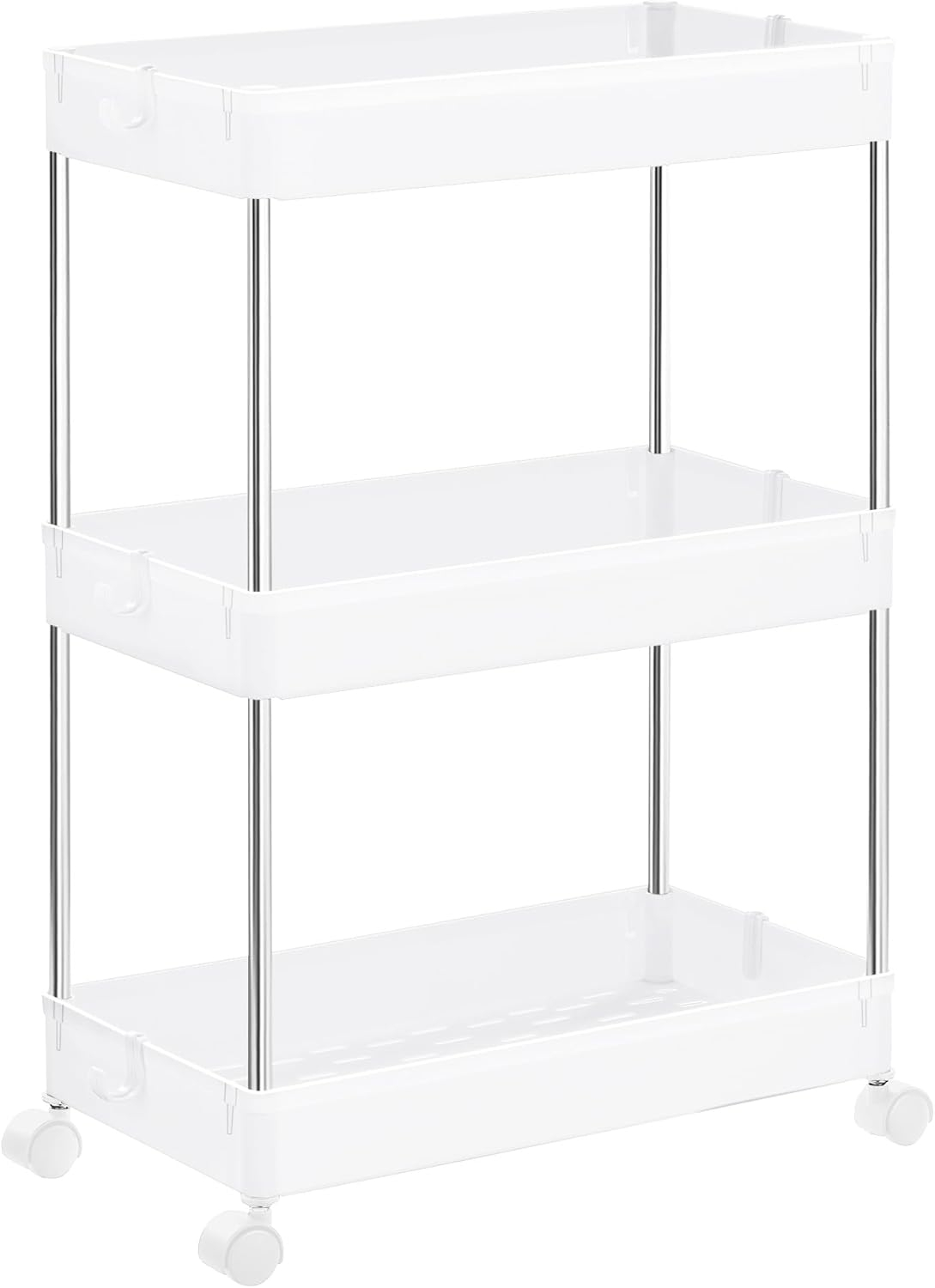 SONGMICS 3-Tier Rolling Cart Storage Cart with Wheels Space-Saving Rolling Storage Cart for Bathroom Kitchen Living Room Office 15.7 x 8.7 x 23.6 Inches White