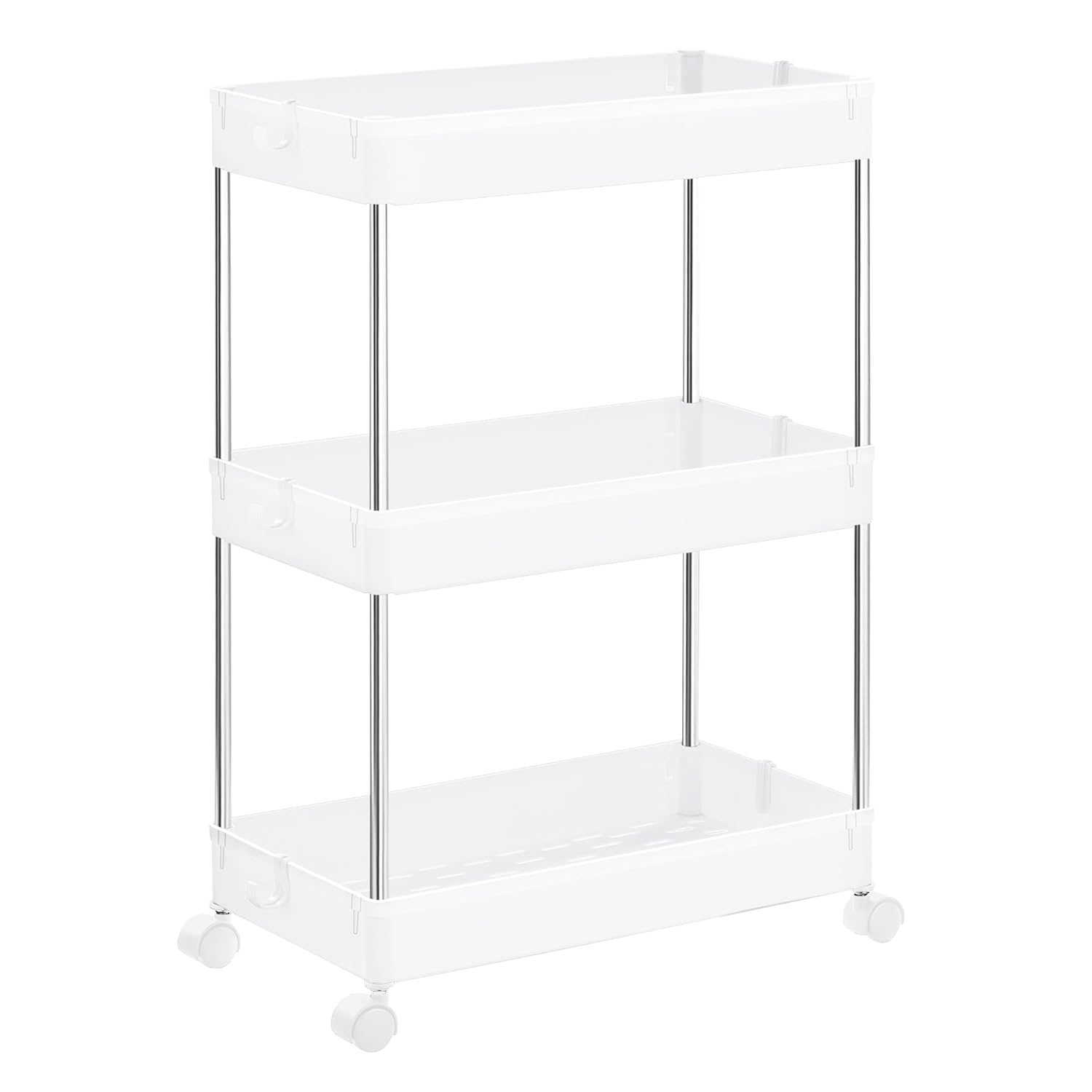 SONGMICS 3-Tier Rolling Cart Storage Cart with Wheels Space-Saving Rolling Storage Cart for Bathroom Kitchen Living Room Office 15.7 x 8.7 x 23.6 Inches White