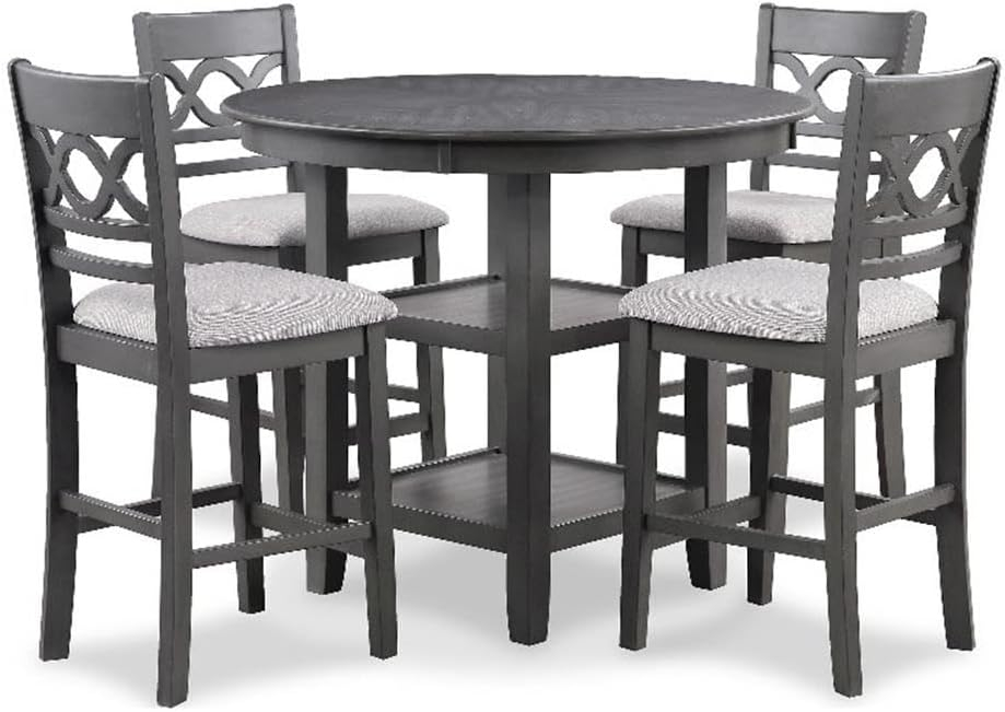 Gray Counter Height 5-Piece Dining Set with Round Table and 4 Chairs