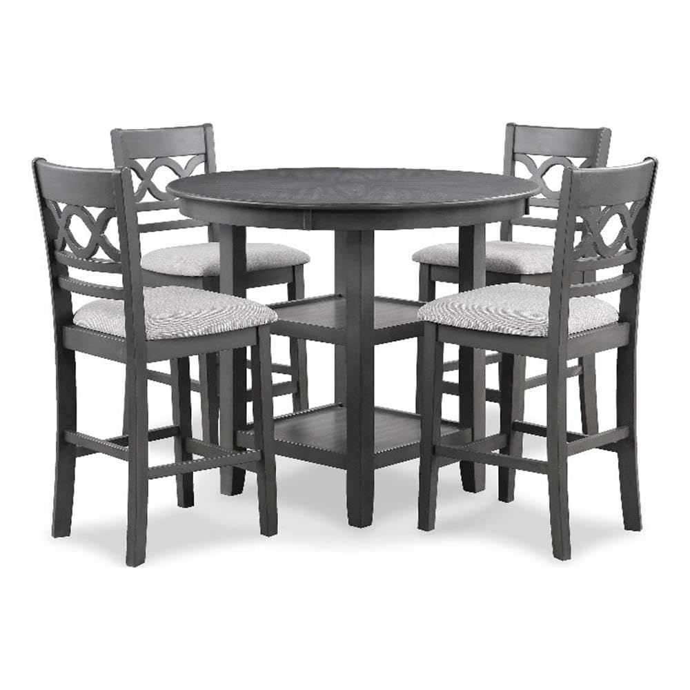Gray Counter Height 5-Piece Dining Set with Round Table and 4 Chairs