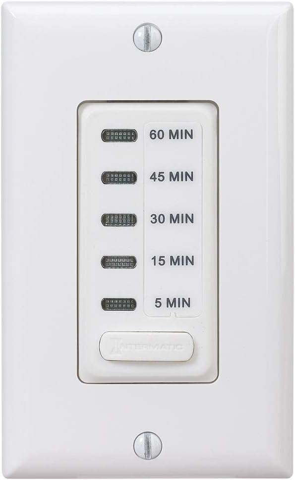 Intermatic EI205W 5/15/30/45/60 Minute Electronic in-Wall Countdown Auto-Off Timer, White