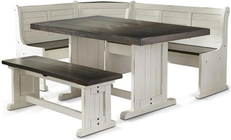 Pemberly Row 4PCs Corner Dining Set/Breakfast Nook in Brown with Storage Space
