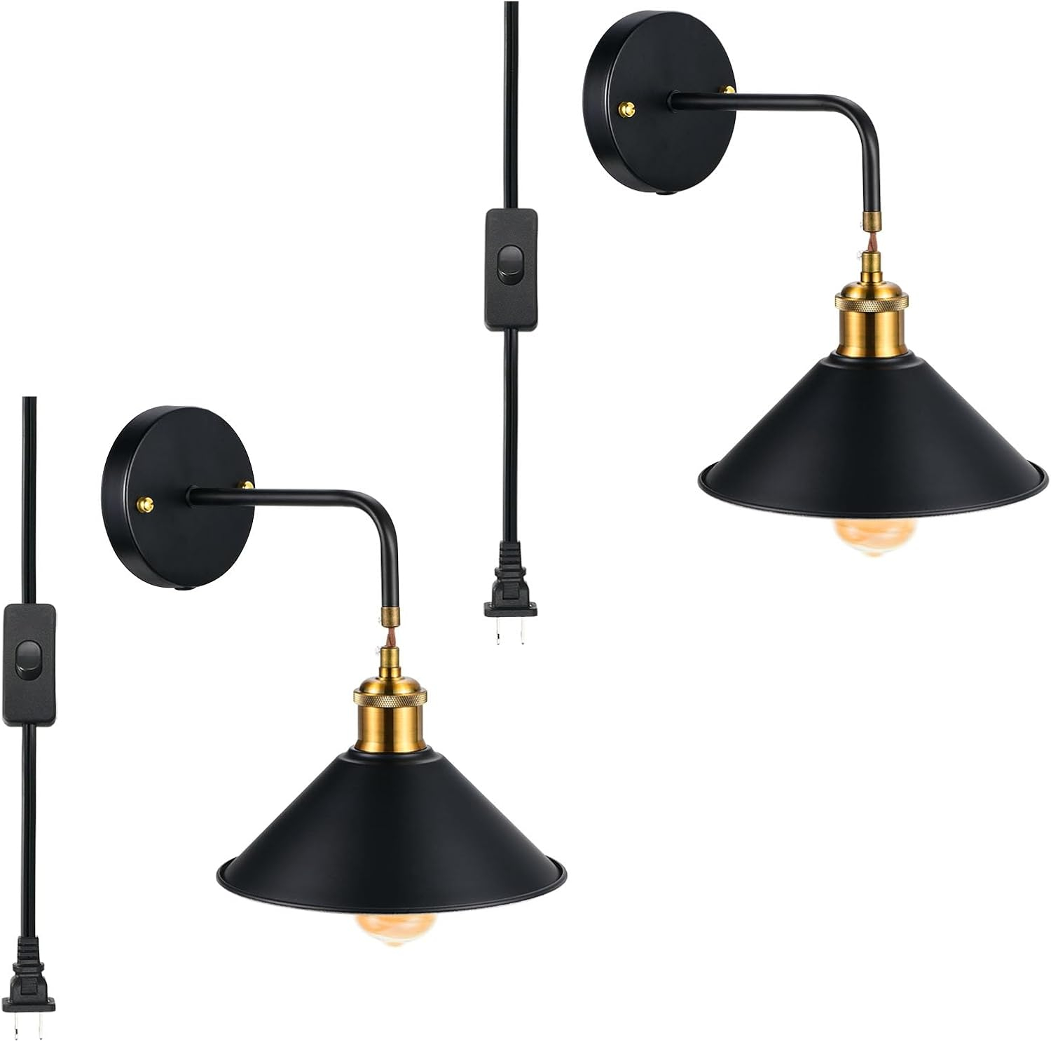 Uxcell Plug in Wall Sconces Wall Sconce Lighting Wall Lamp with Switch for Bedside, Back 2 Pack